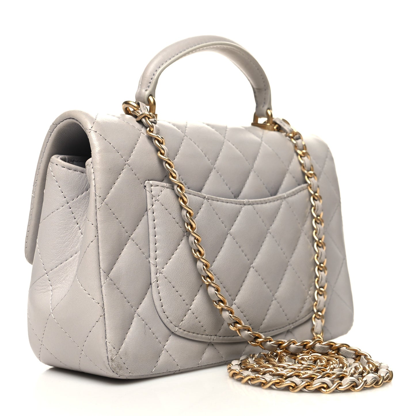 Lambskin Quilted Mini Top Handle Rectangular Flap Grey