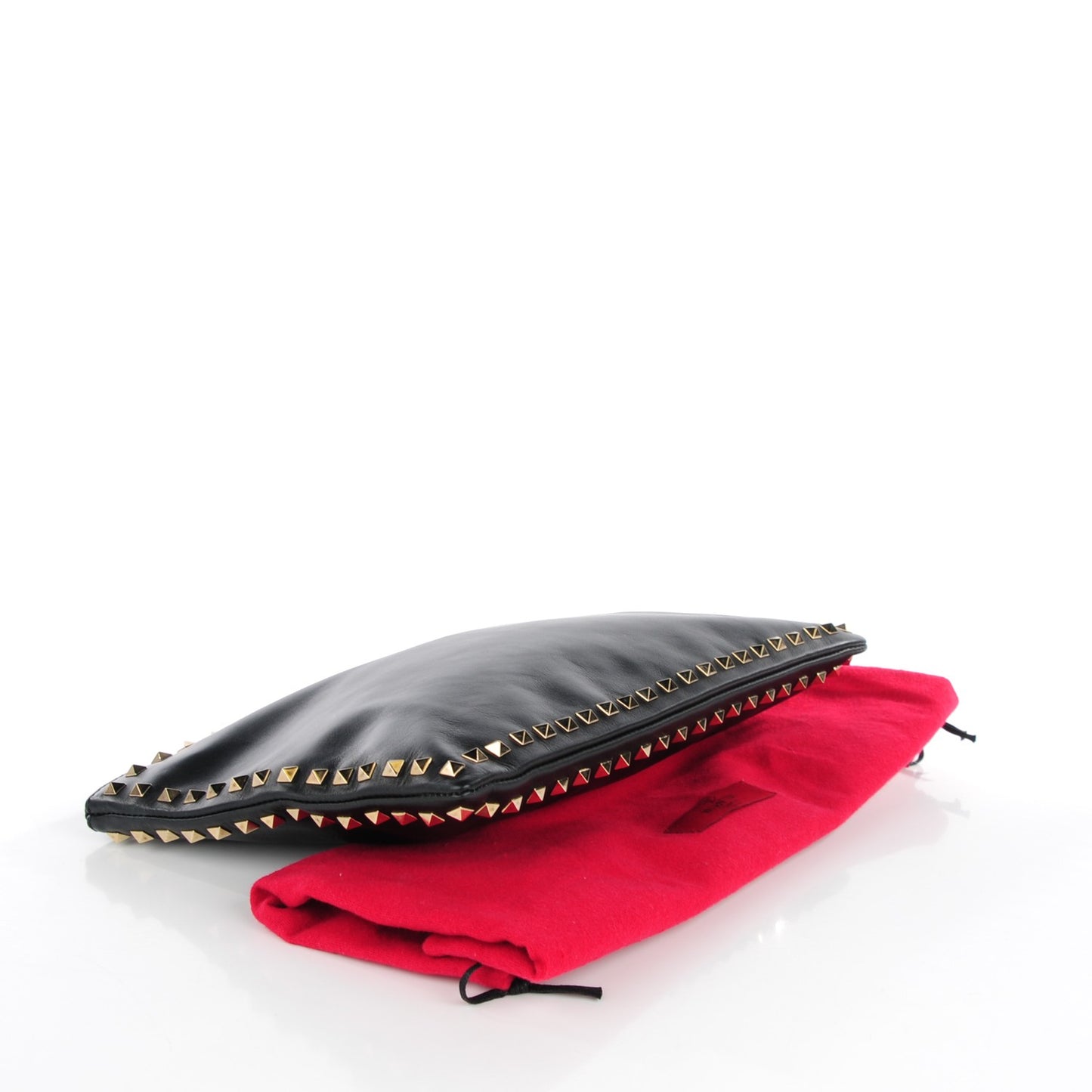 Vitello Large Rockstud Zip Wristlet Pouch Black