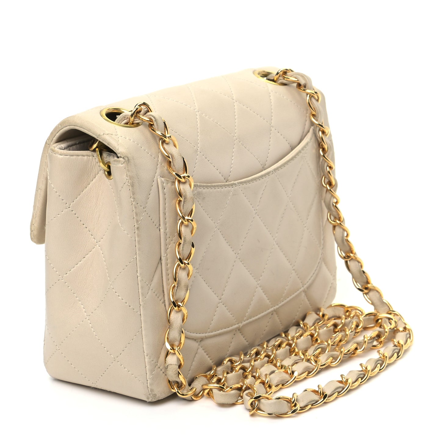 Lambskin Quilted Mini Square Flap Beige