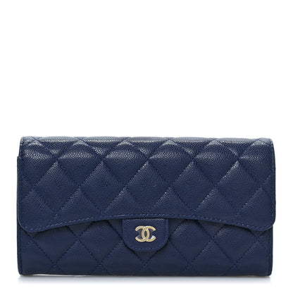 Chanel Caviar Quilted Large Gusset Flap Wallet Navy 1 of 7