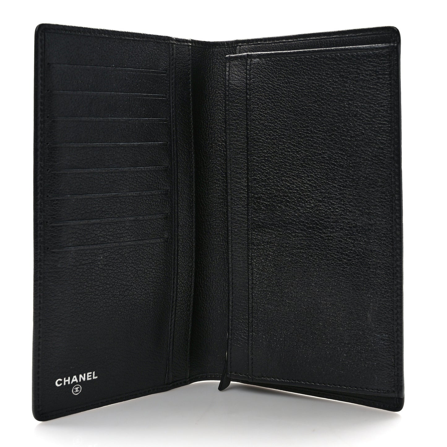 Goatskin Camellia Embossed Yen Wallet Black