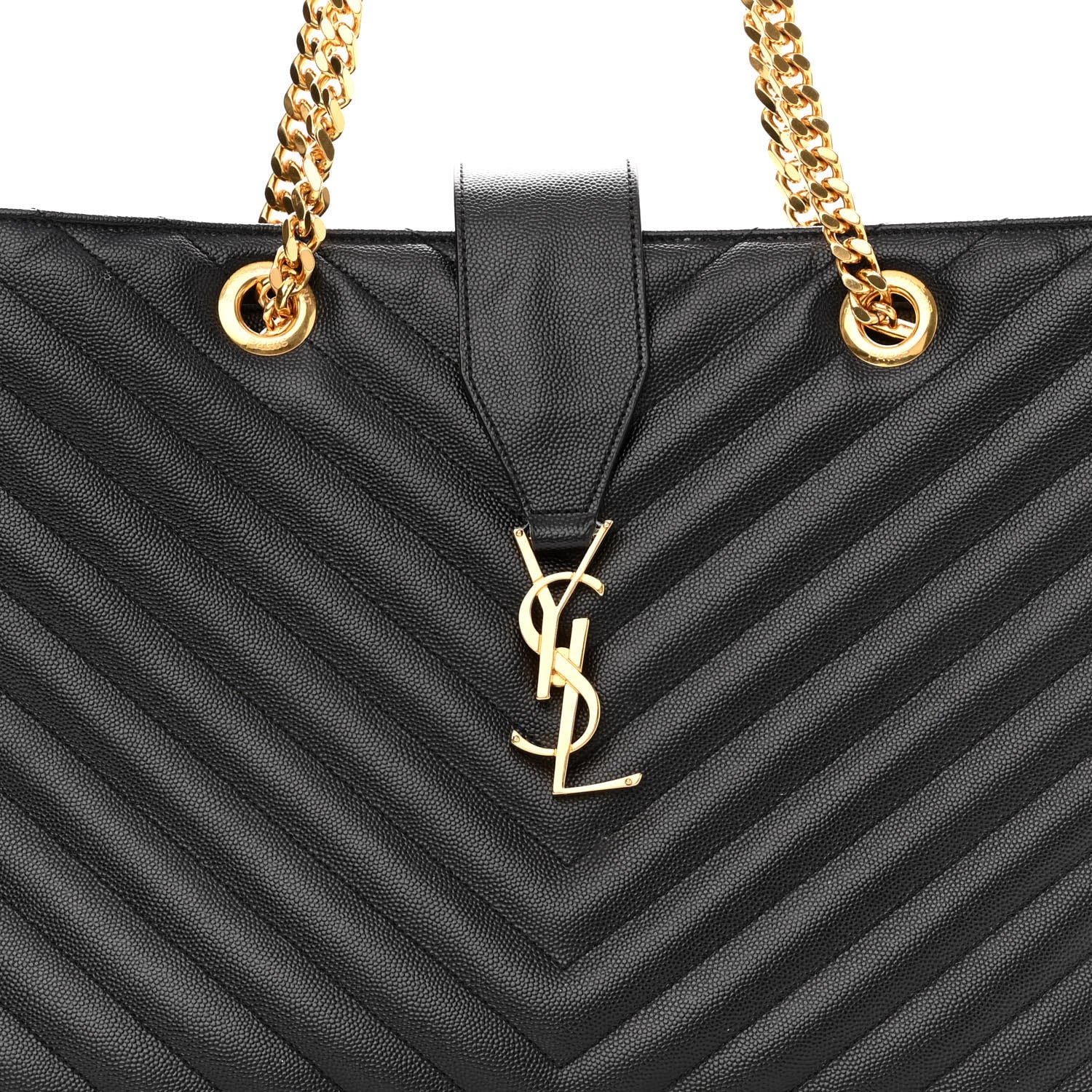 Saint Laurent Grain De Poudre Matelasse Chevron Monogram Shopping Bag Black 7 of 9