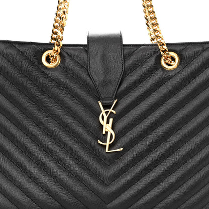 Saint Laurent Grain De Poudre Matelasse Chevron Monogram Shopping Bag Black 7 of 9