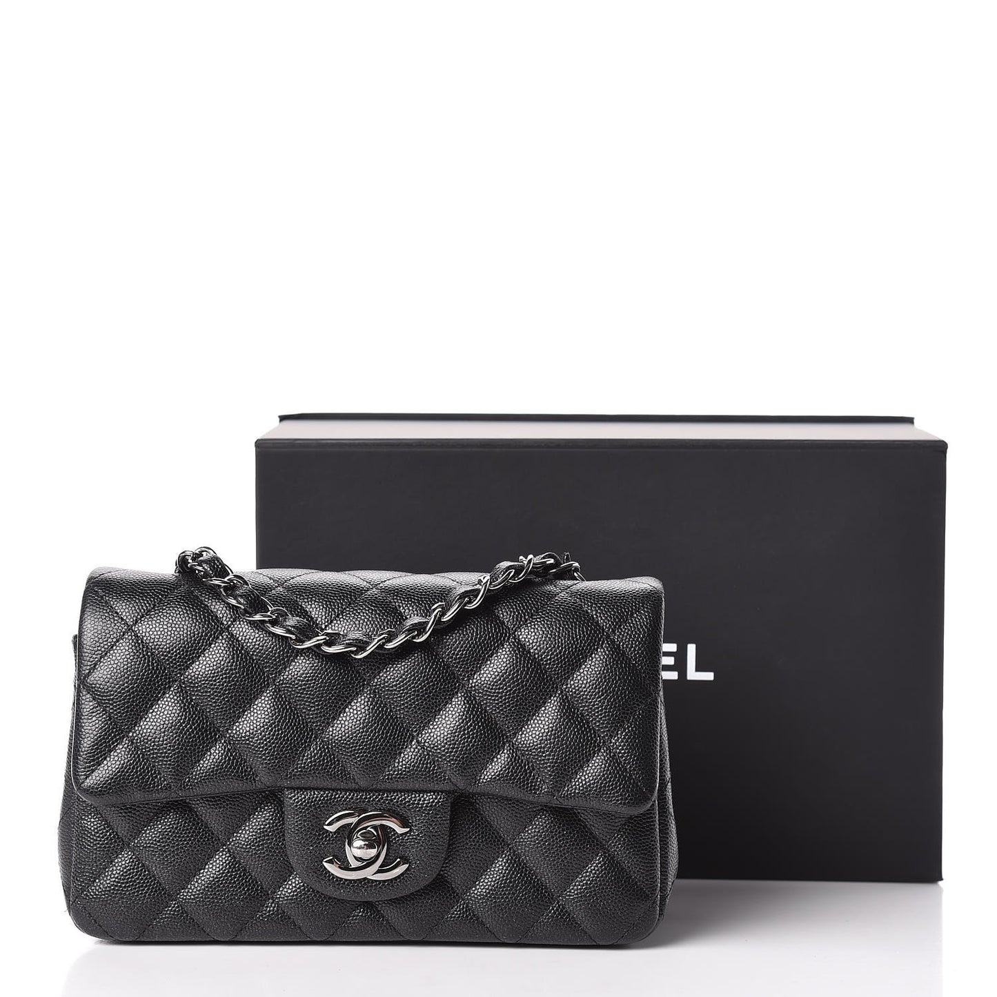 Iridescent Caviar Quilted Mini Rectangular Flap Black