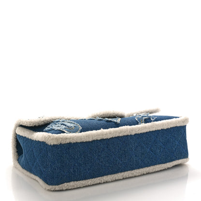 Chanel Denim Shearling Hieroglyph Flap Blue 4 of 9