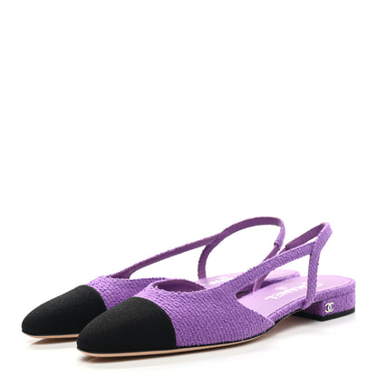 Chanel Fabric Cap Toe CC Slingback Flats 39.5 Purple 3 of 9
