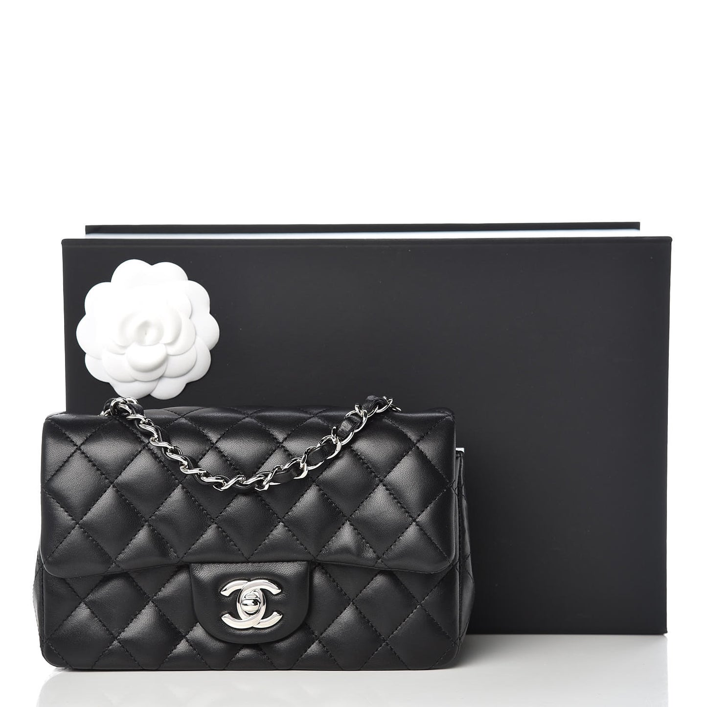 Lambskin Quilted Mini Rectangular Flap Black