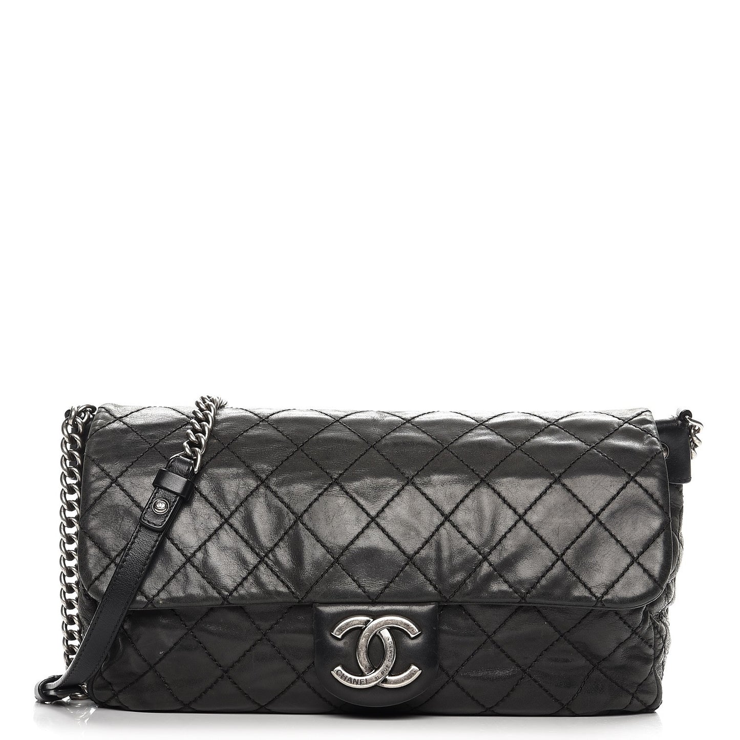 Iridescent Calfskin Large Coco Daily Flap Black
