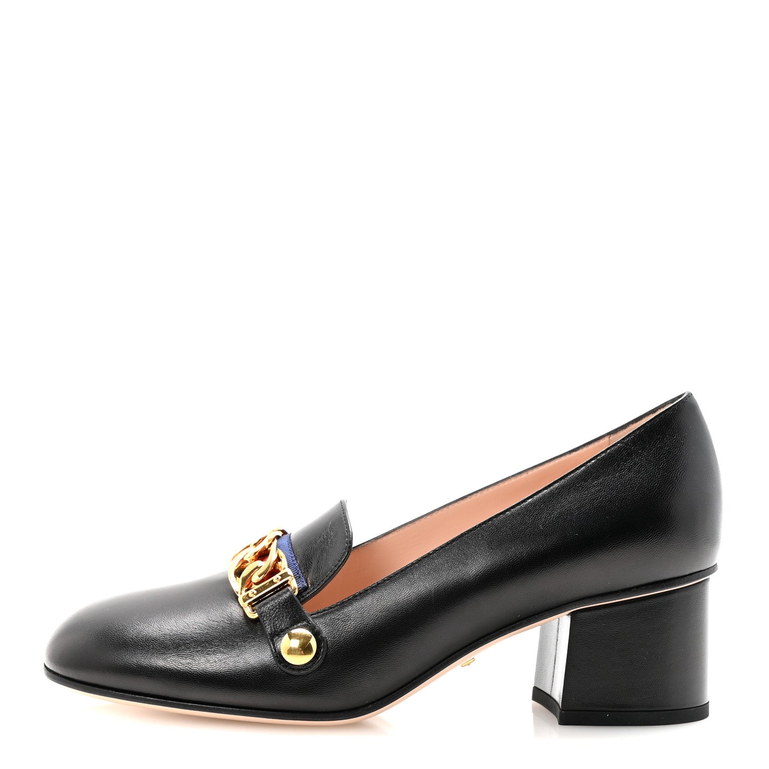 Gucci Malaga Kid Sylvie Web Chain Mid Heel Loafers 36.5 Black 1 of 10