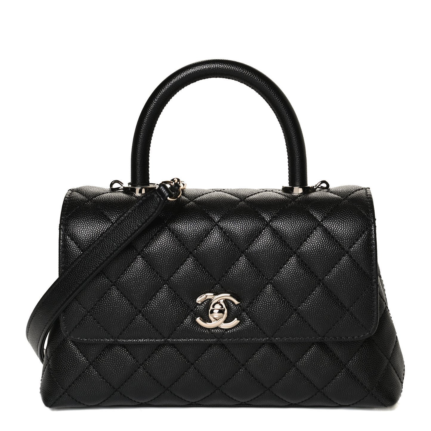 Caviar Quilted Mini Coco Handle Flap Black