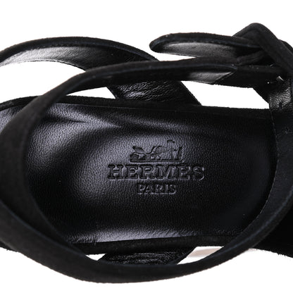 Hermes Suede Goatskin Tendresse Wedge Sandals 36 Black 7 of 9