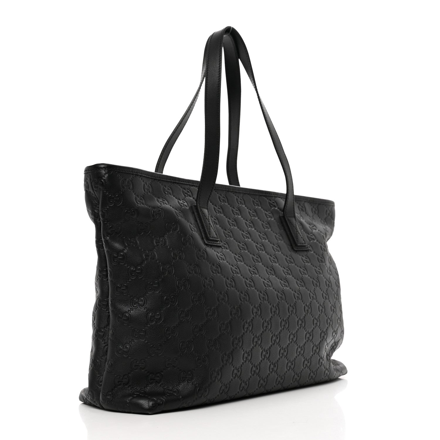 Gucci Guccissima Medium Zippered Shopping Tote Black 3 of 10