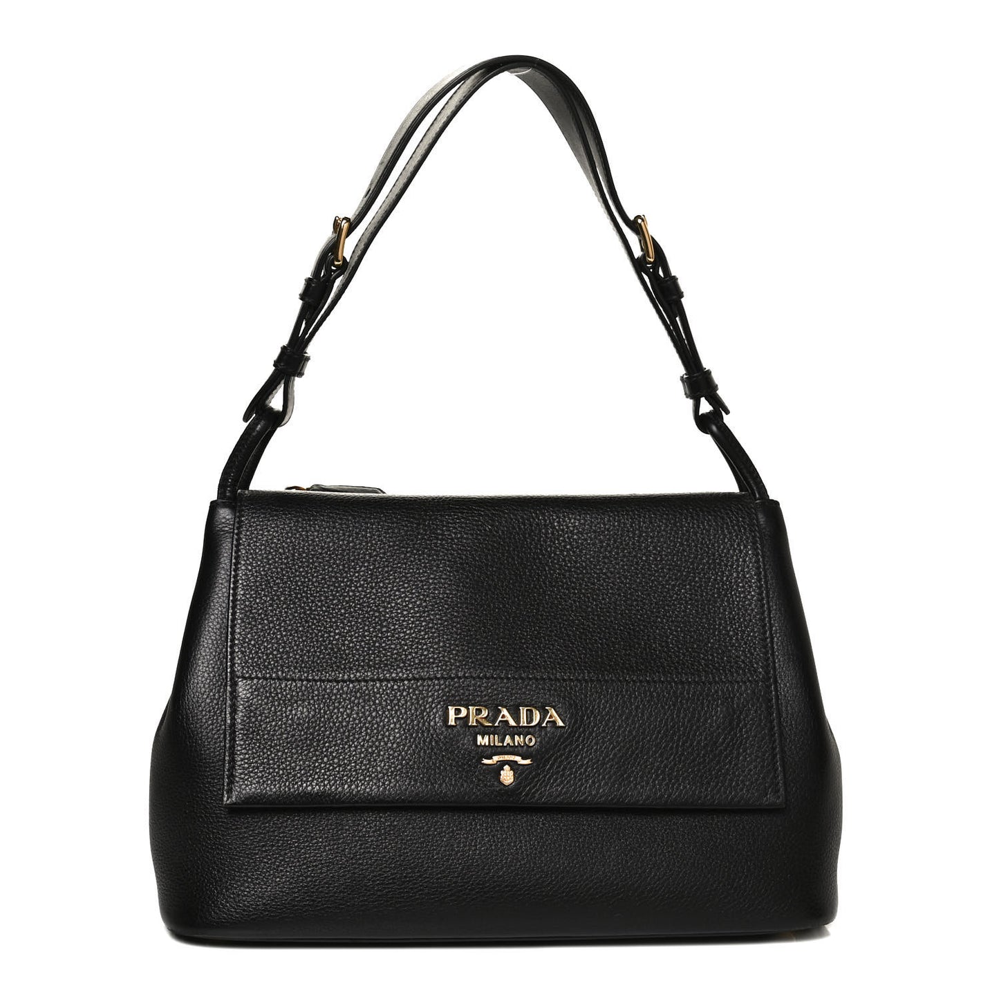Vitello Daino Flap Shoulder Bag Black