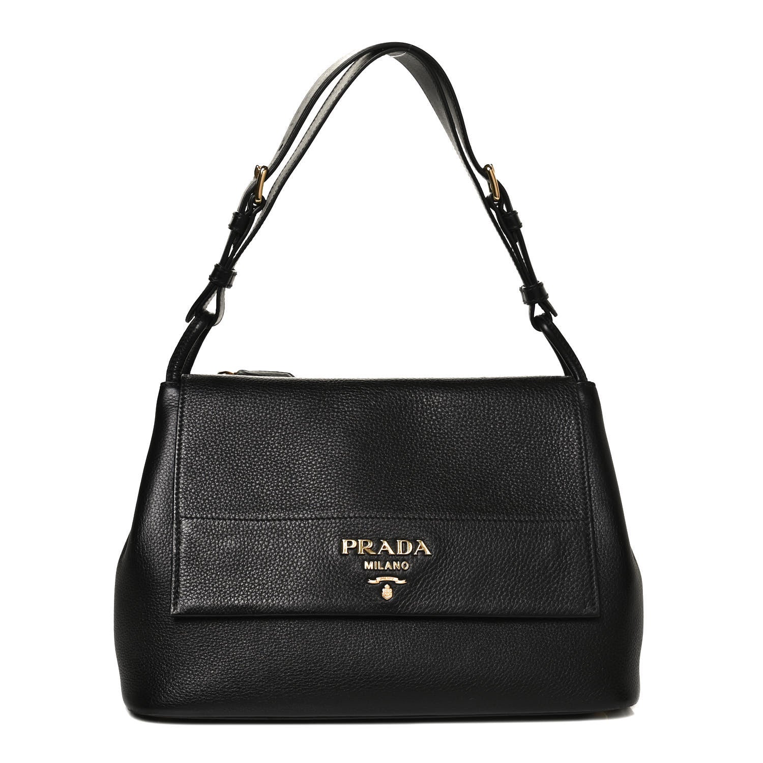 Prada Vitello Daino Flap Shoulder Bag Black 1 of 8