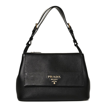 Prada Vitello Daino Flap Shoulder Bag Black 1 of 8