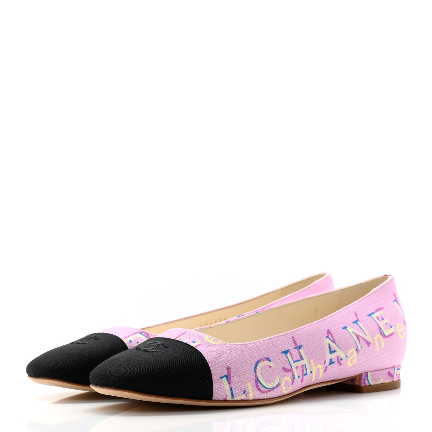 Chanel Fabric Grosgrain CC Flats 39 Pink Beige Black 3 of 9