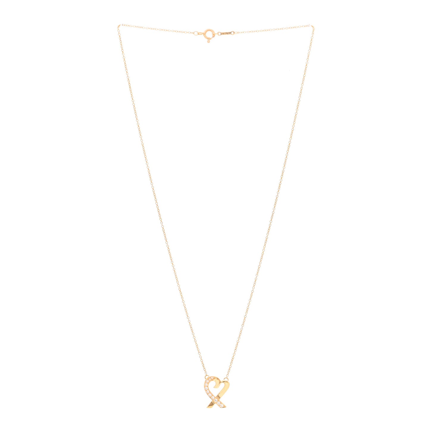 18K Yellow Gold Diamond Small Paloma Picasso Loving Heart Pendant Necklace