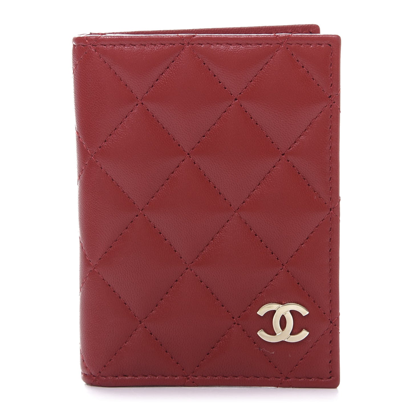 Lambskin Quilted Card Holder Wallet Red
