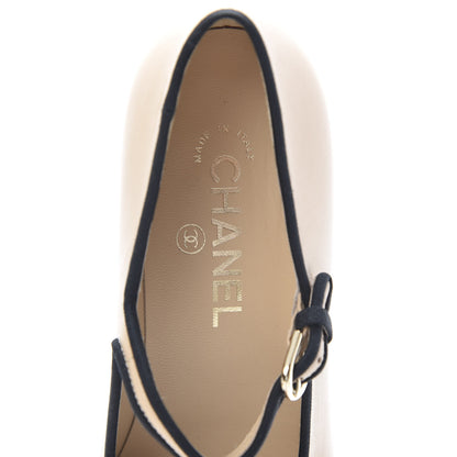 Chanel Lambskin Grosgrain Cap Toe Pumps 38.5 Beige Black 6 of 10