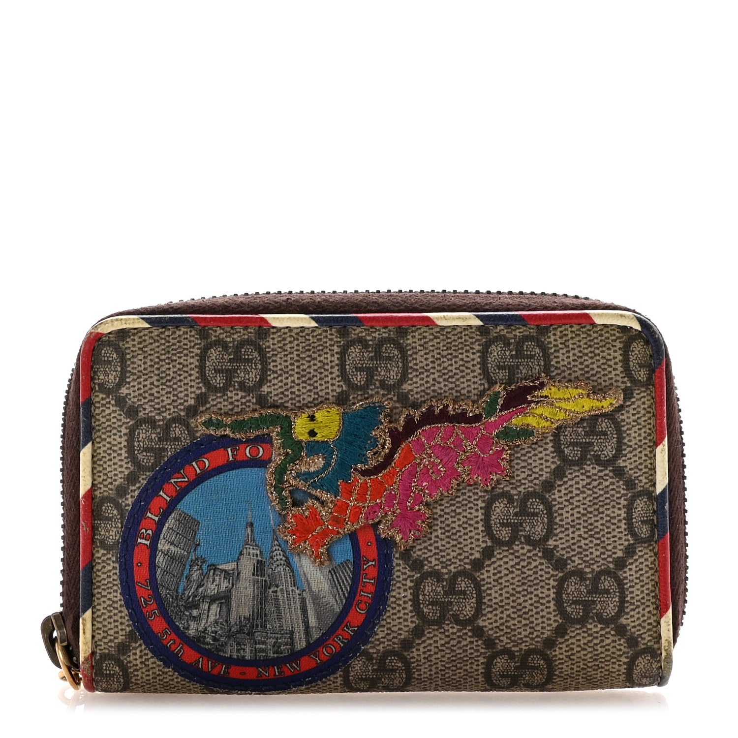 Gucci GG Supreme Monogram Night Courrier Embroidered Zip Around Card Case 1 of 7