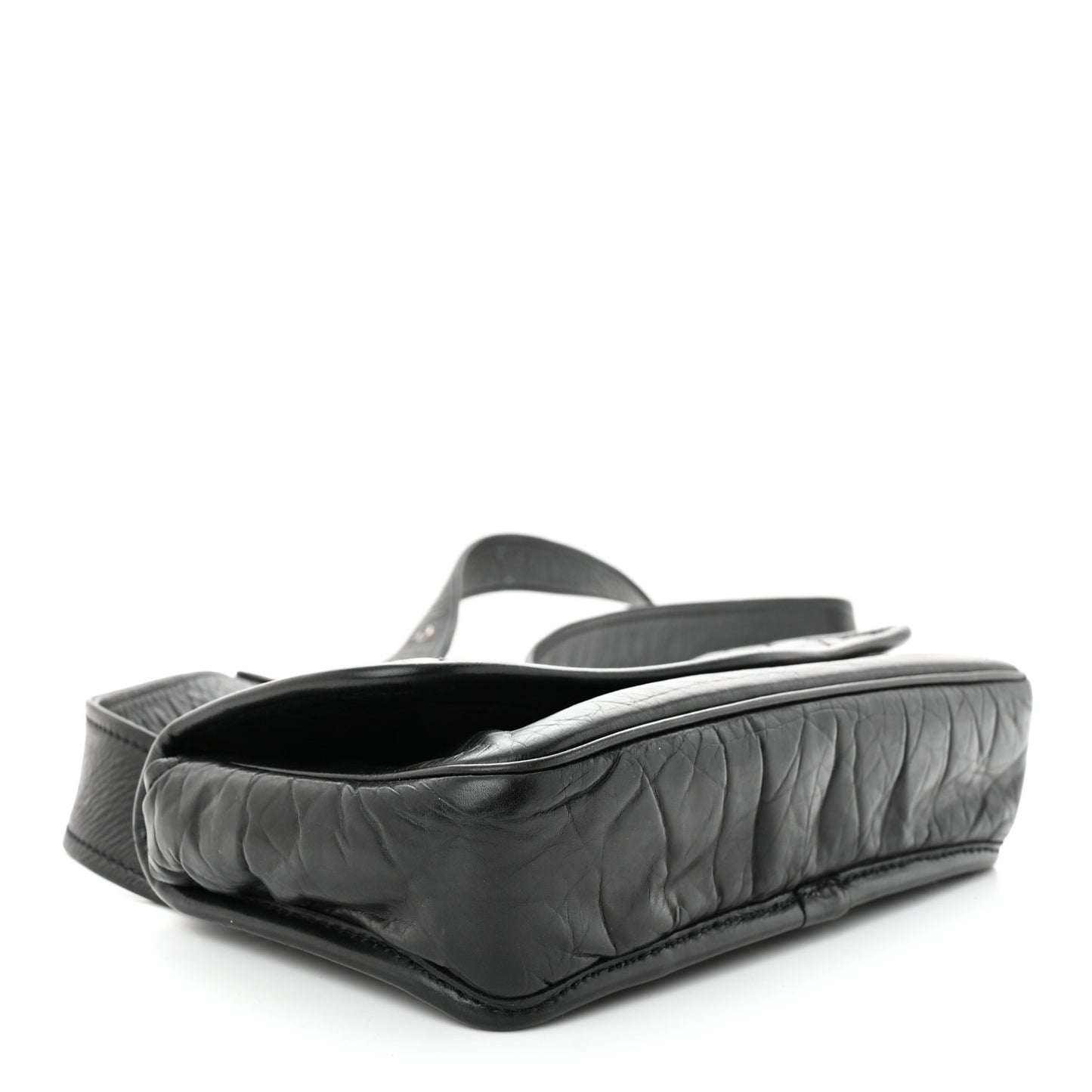 Distressed Lambskin Messenger Flap Bag Black