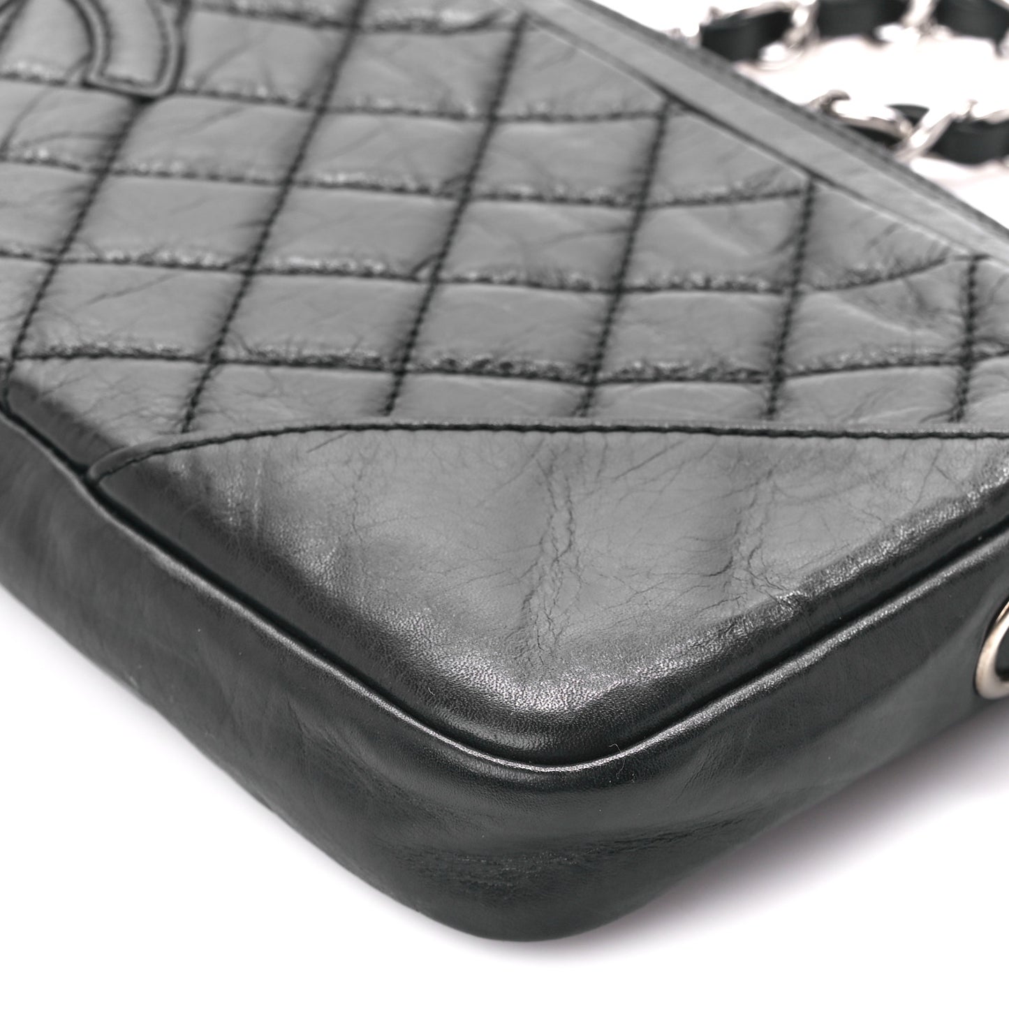 Aged Calfskin Quilted Cambon Pochette Black