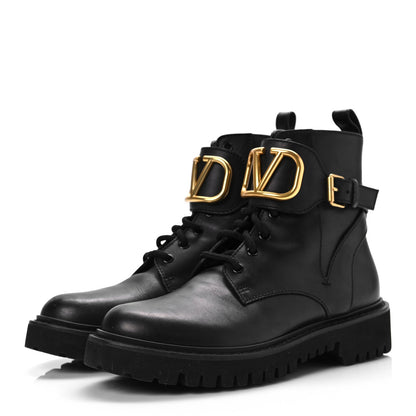 Valentino Garavani Calfskin Womens VLOGO 35mm Combat Boots 37.5 Black 7 of 12