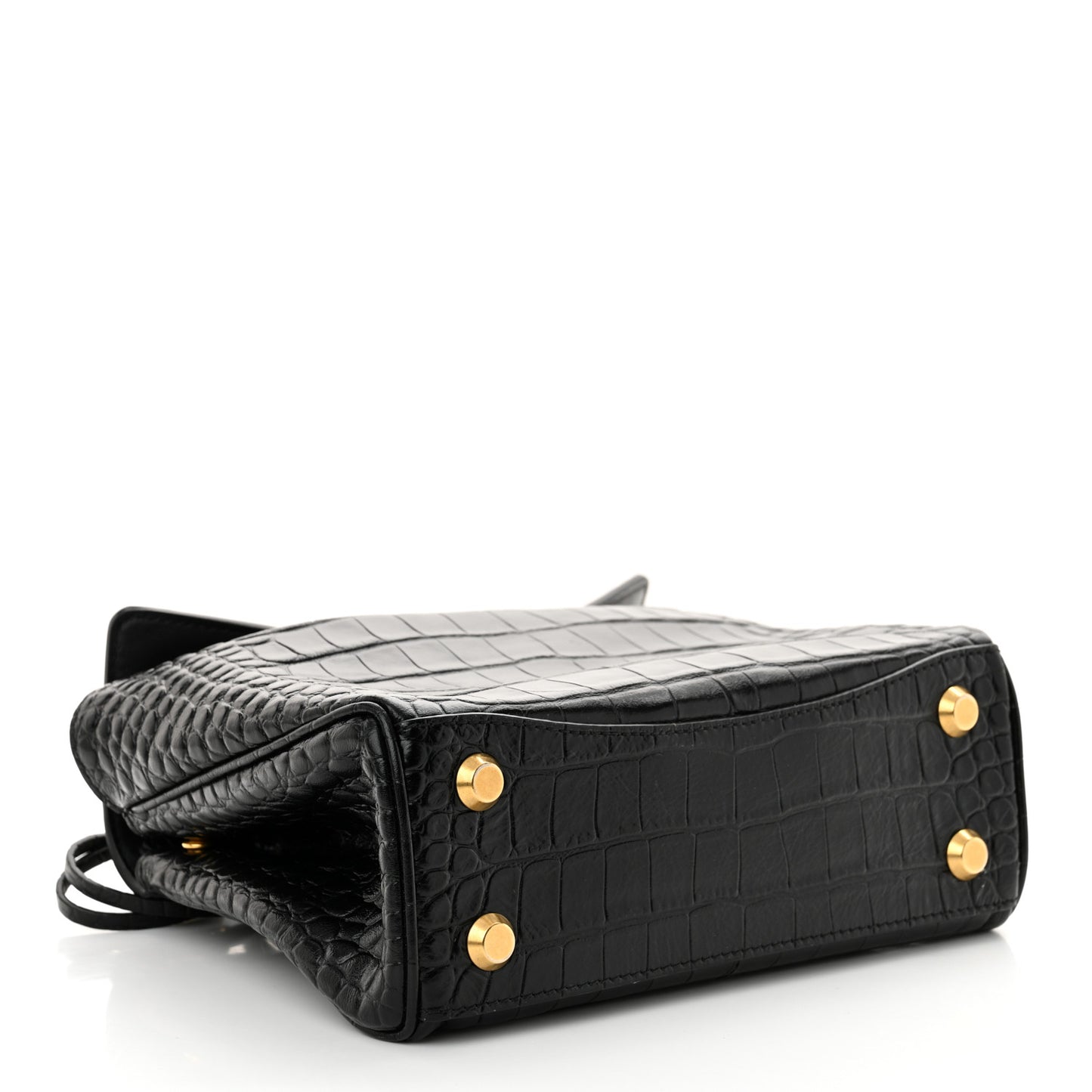 Shiny Calfskin Crocodile Embossed Mini Rodeo Top Handle Handbag Black