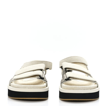 Chanel Suede Calfskin Velcro Flat Sandals 39 Ivory Dark Beige 2 of 8