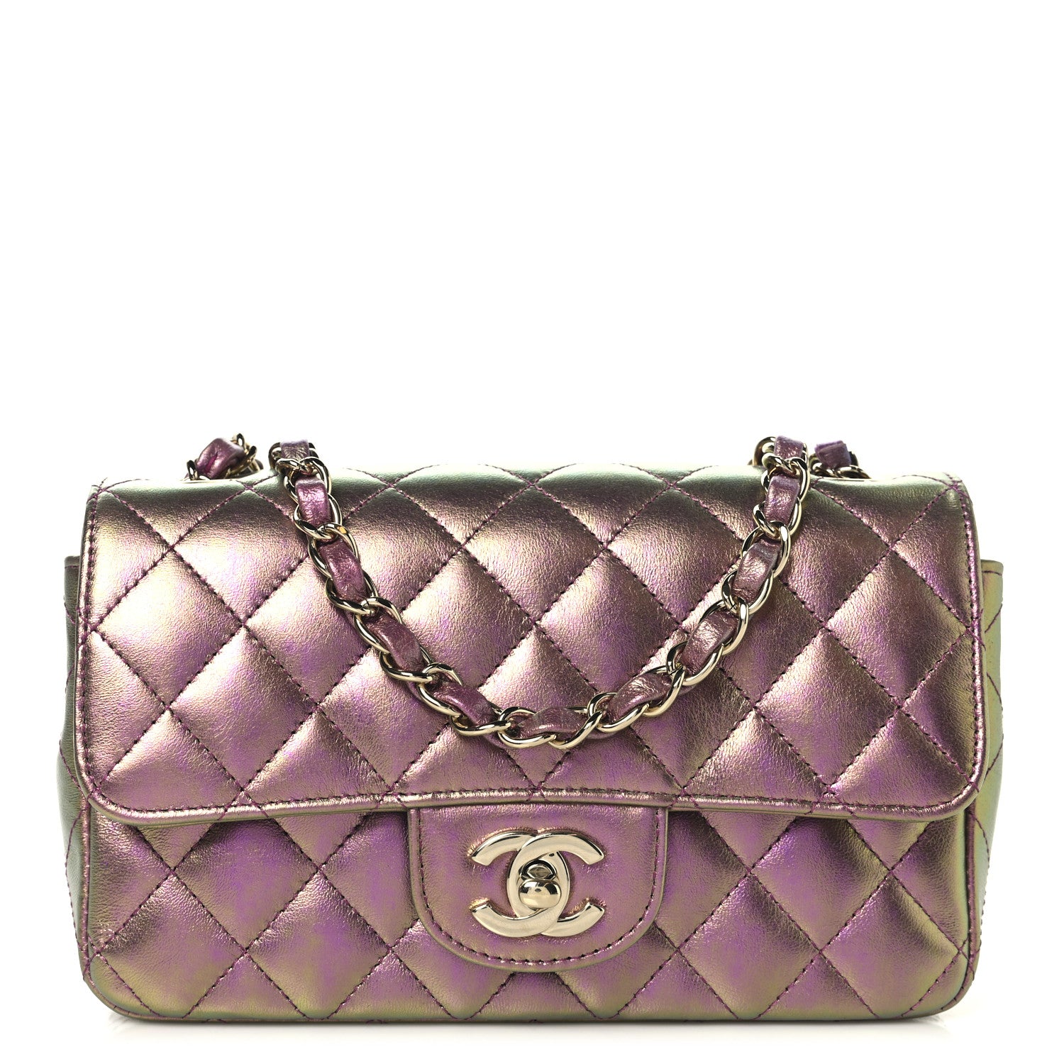 Chanel Iridescent Lambskin Quilted Mini Rectangular Flap Purple 1 of 10