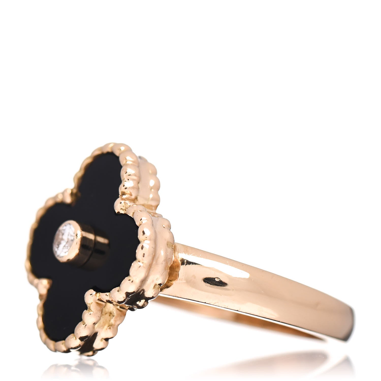 Van Cleef & Arpels 18K Yellow Gold Diamond Black Onyx Vintage Alhambra Ring 48 4.5 3 of 6