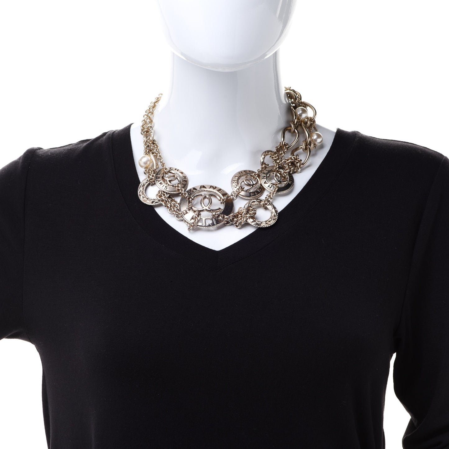 Pearl Chain Link CC Necklace Gold
