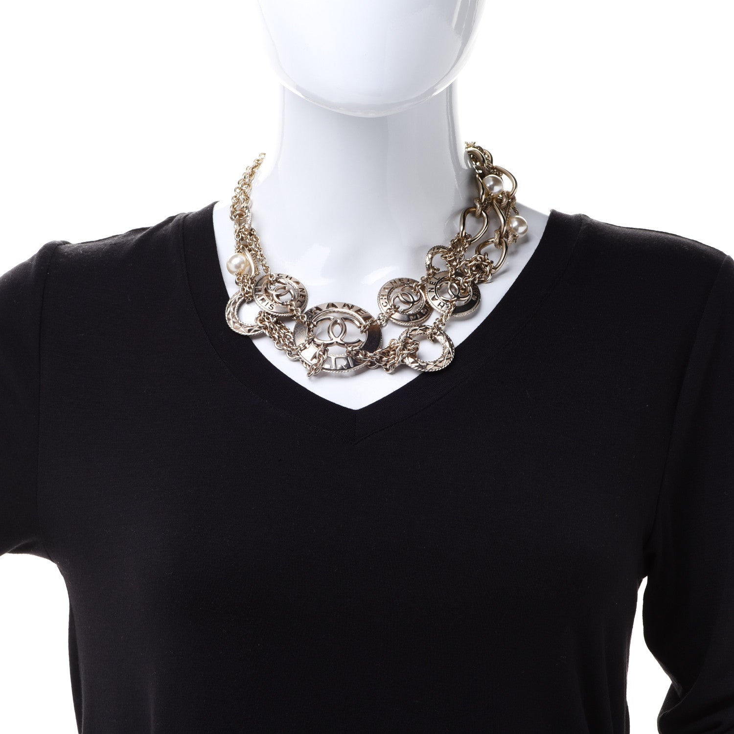 Chanel Pearl Chain Link CC Necklace Gold 2 of 6
