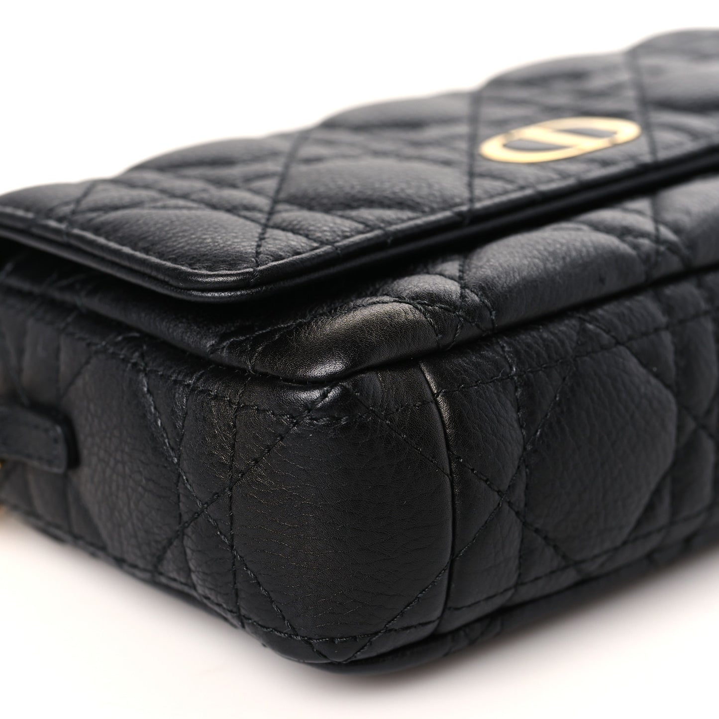 Supple Calfskin Cannage Caro Pouch with Chain Black