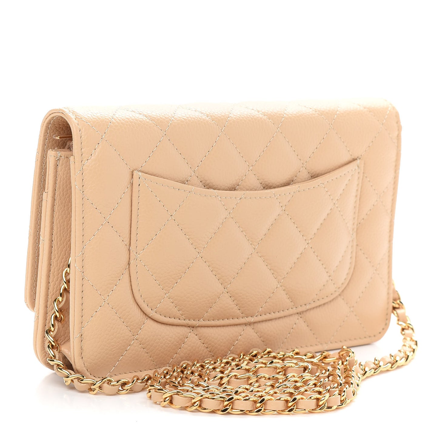 Caviar Quilted Wallet On Chain WOC Beige