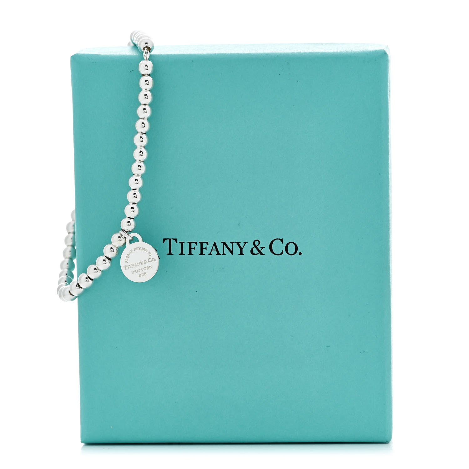 Tiffany Sterling Silver Enamel 4mm Love Heart Tag Bead Bracelet Blue 7 of 7