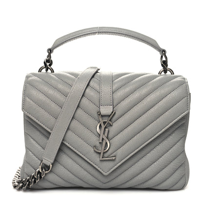 Saint Laurent Sheepskin Matelasse Chevron Monogram Medium College Bag Granite 1 of 11