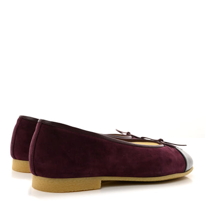 Chanel Suede Kidskin Lambskin Cap Toe CC Ballerina Flats 39.5 Burgundy Black 4 of 9