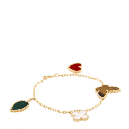 Van Cleef & Arpels 18K Yellow Gold Mother of Pearl Malachite Carnelian Tiger Eye 4 Motifs Lucky Alhambra Bracelet 1 of 5