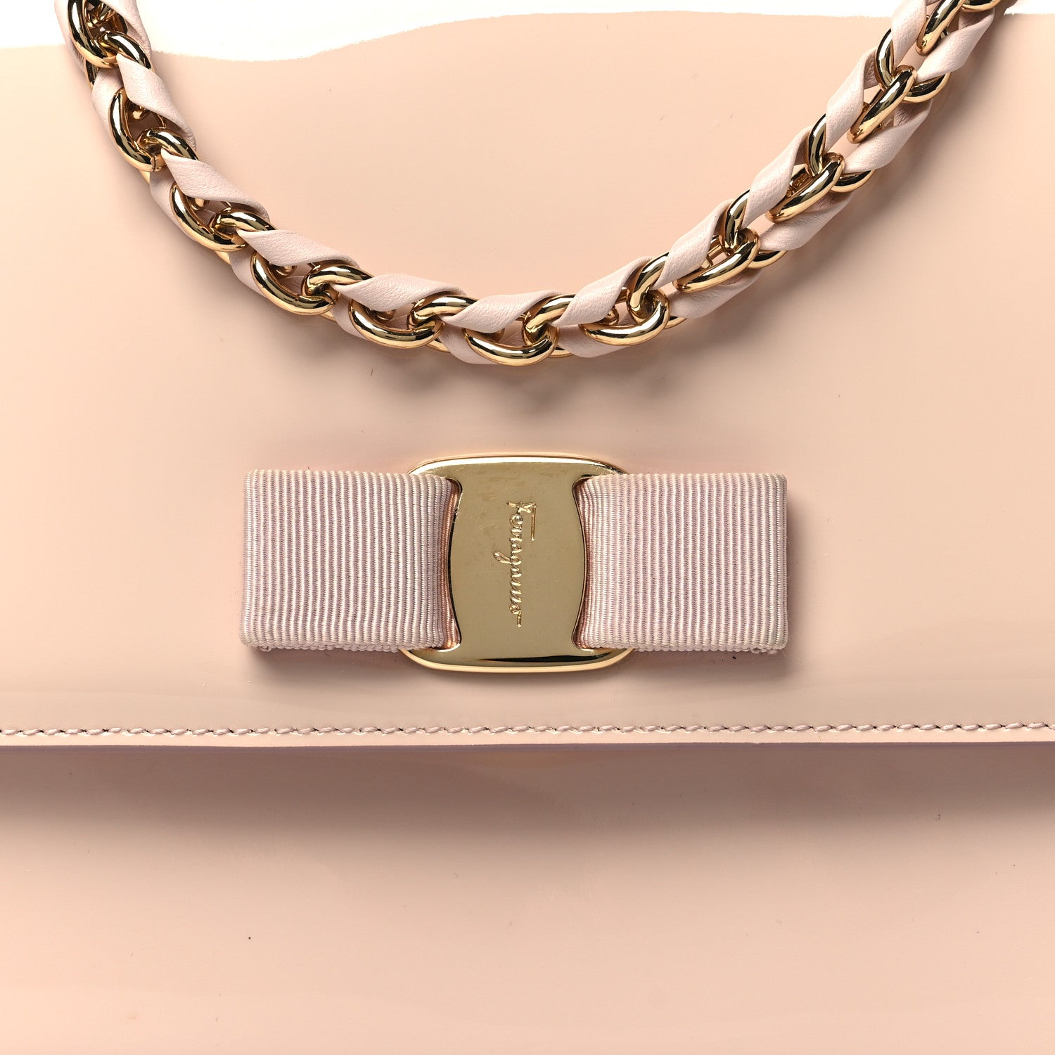 Salvatore Ferragamo Patent Ginny Vara Bow Shoulder Bag Pastel Pink 7 of 9