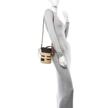 Fendi Paglia Chicco Riso Fabric Jacquard FF 1974 Vitello Grace Mini Step Out Bucket Bag Alchemy Tabacco Brandy 2 of 10