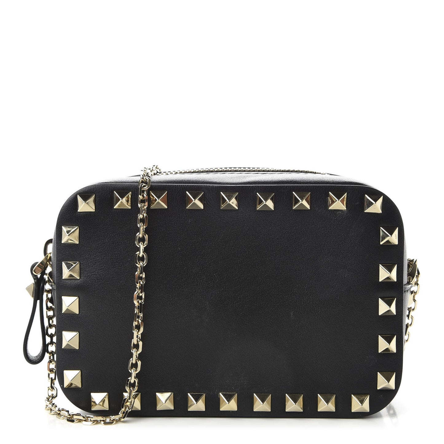 Calfskin Small Rockstud Chain Camera Crossbody Bag Black