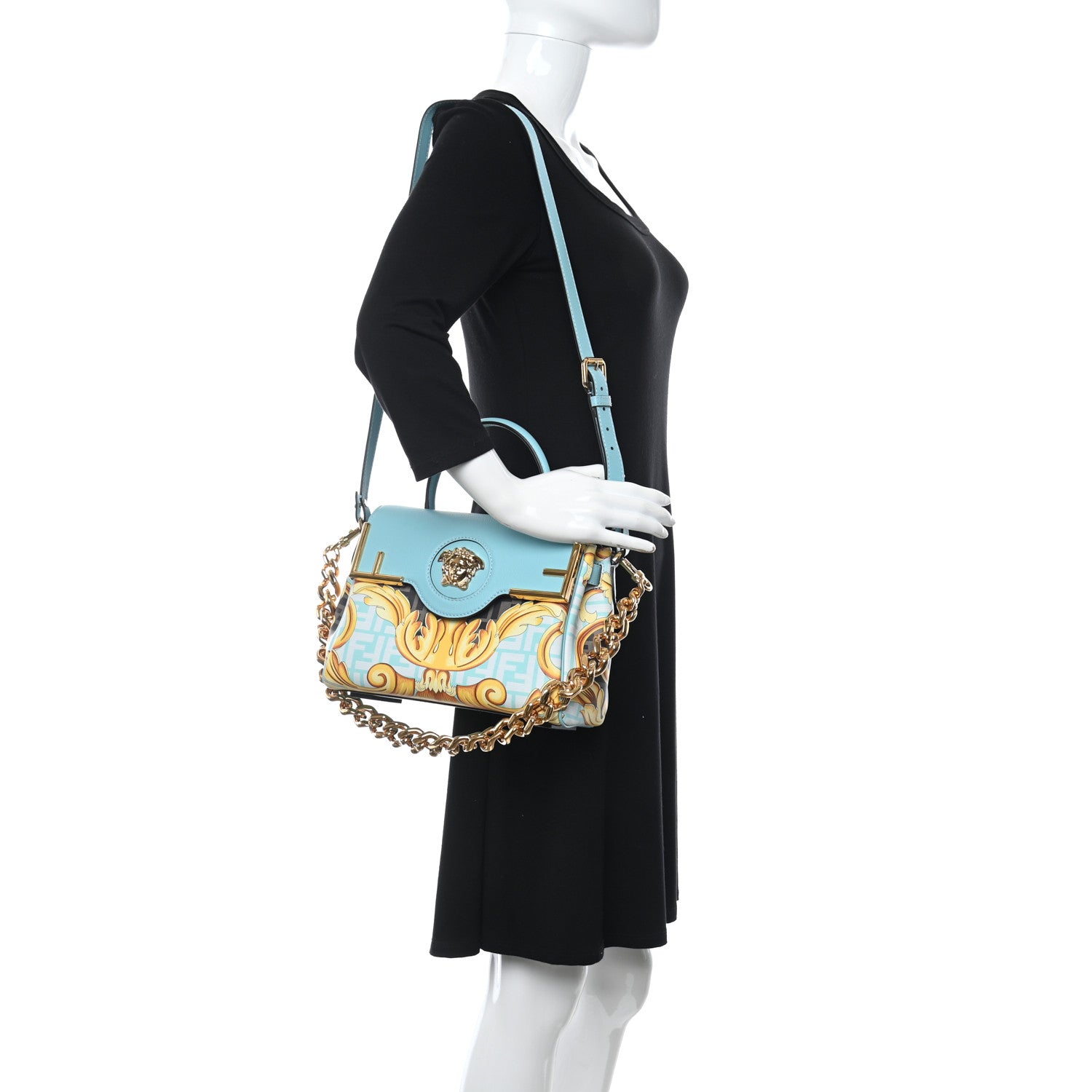 Versace X FENDI Grained Calfskin Fendace La Medusa Medium Top Handle Bag Baby Blue Multicolor 2 of 11