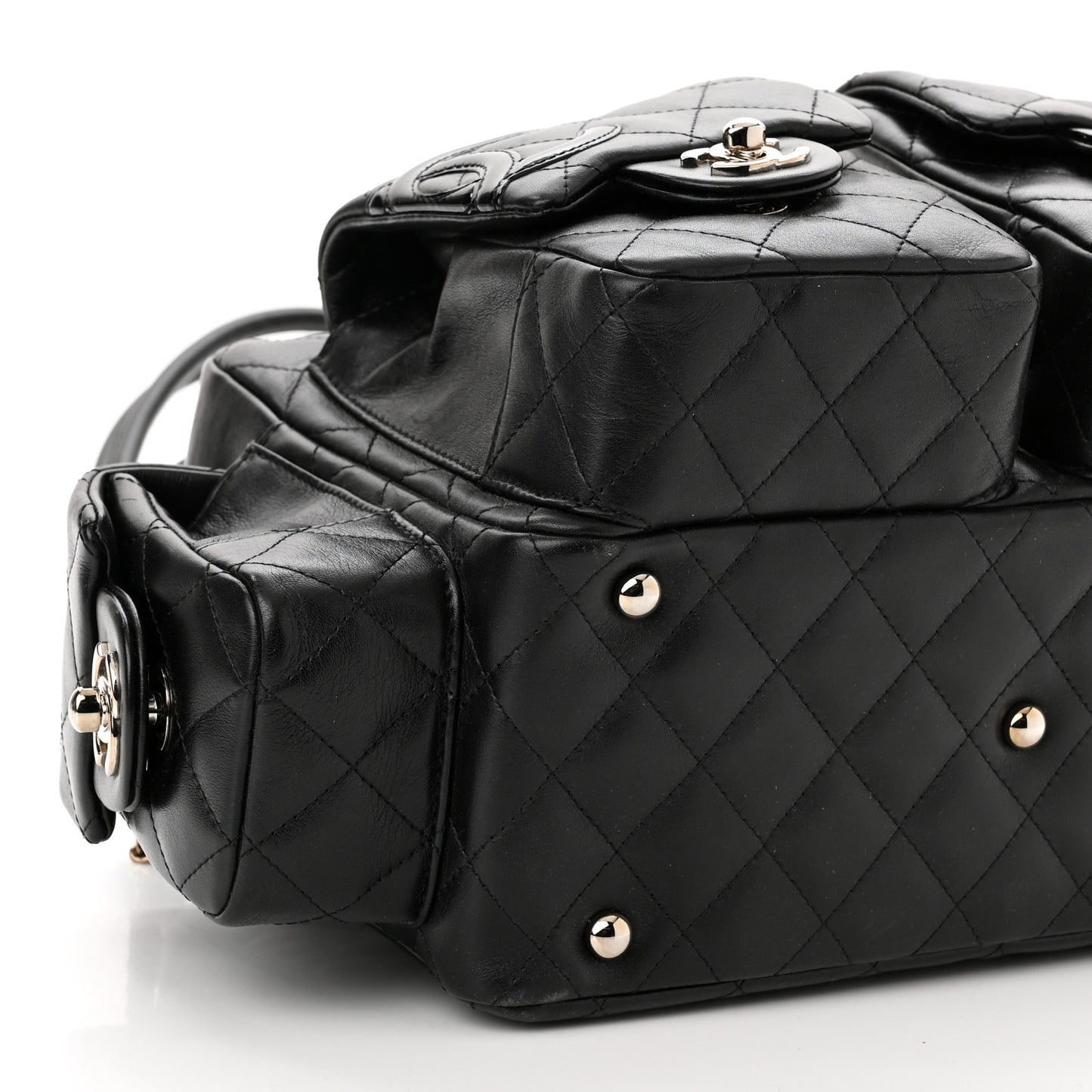 Calfskin Quilted Large Cambon Multipocket Reporter Black