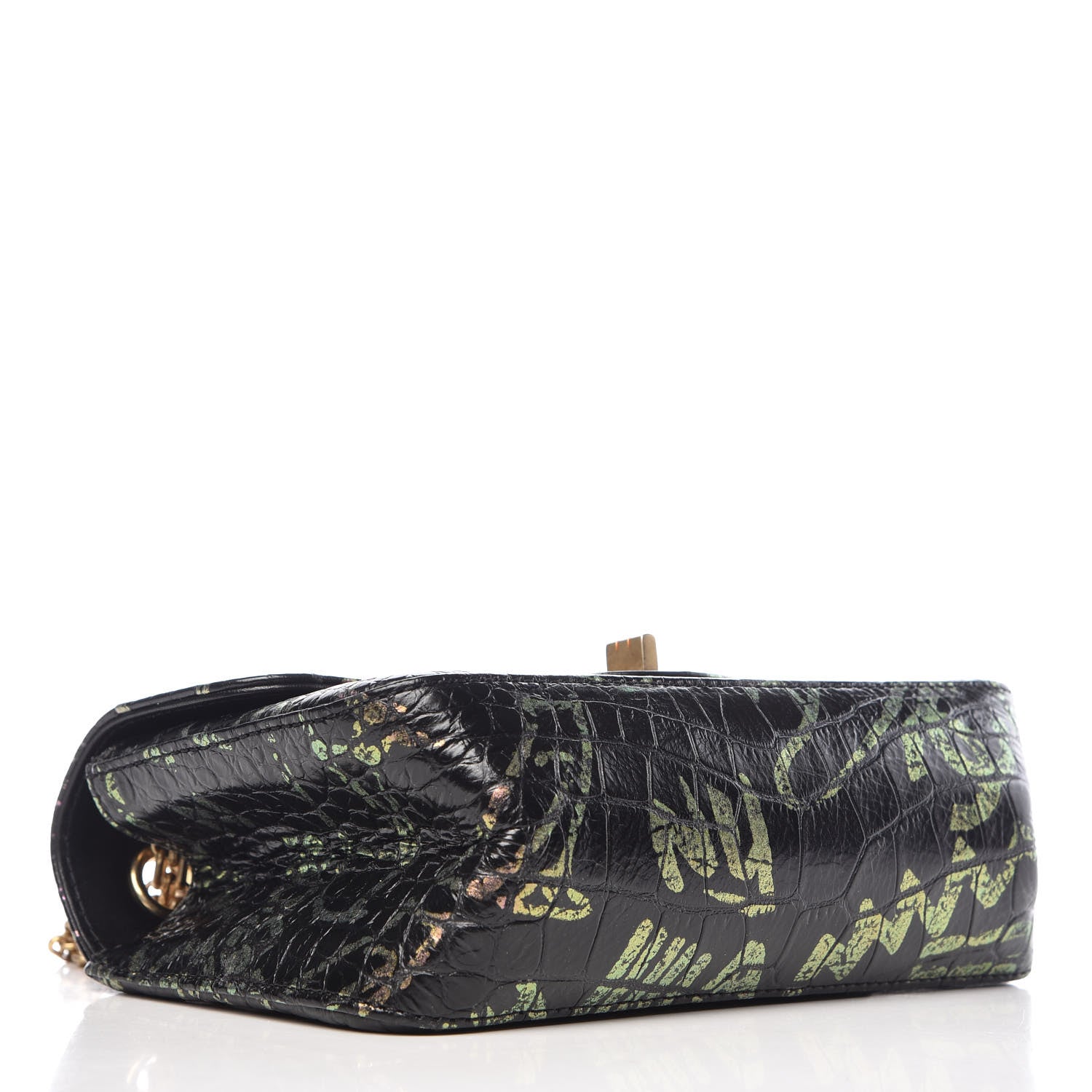 Chanel Calfskin Crocodile Embossed Graffiti 2.55 Mini Cocodile Reissue Flap Black Pink 4 of 12
