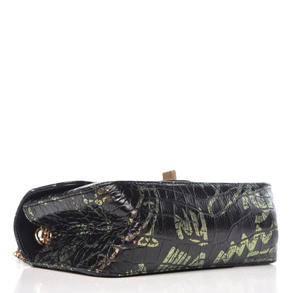 Chanel Calfskin Crocodile Embossed Graffiti 2.55 Mini Cocodile Reissue Flap Black Pink 4 of 12