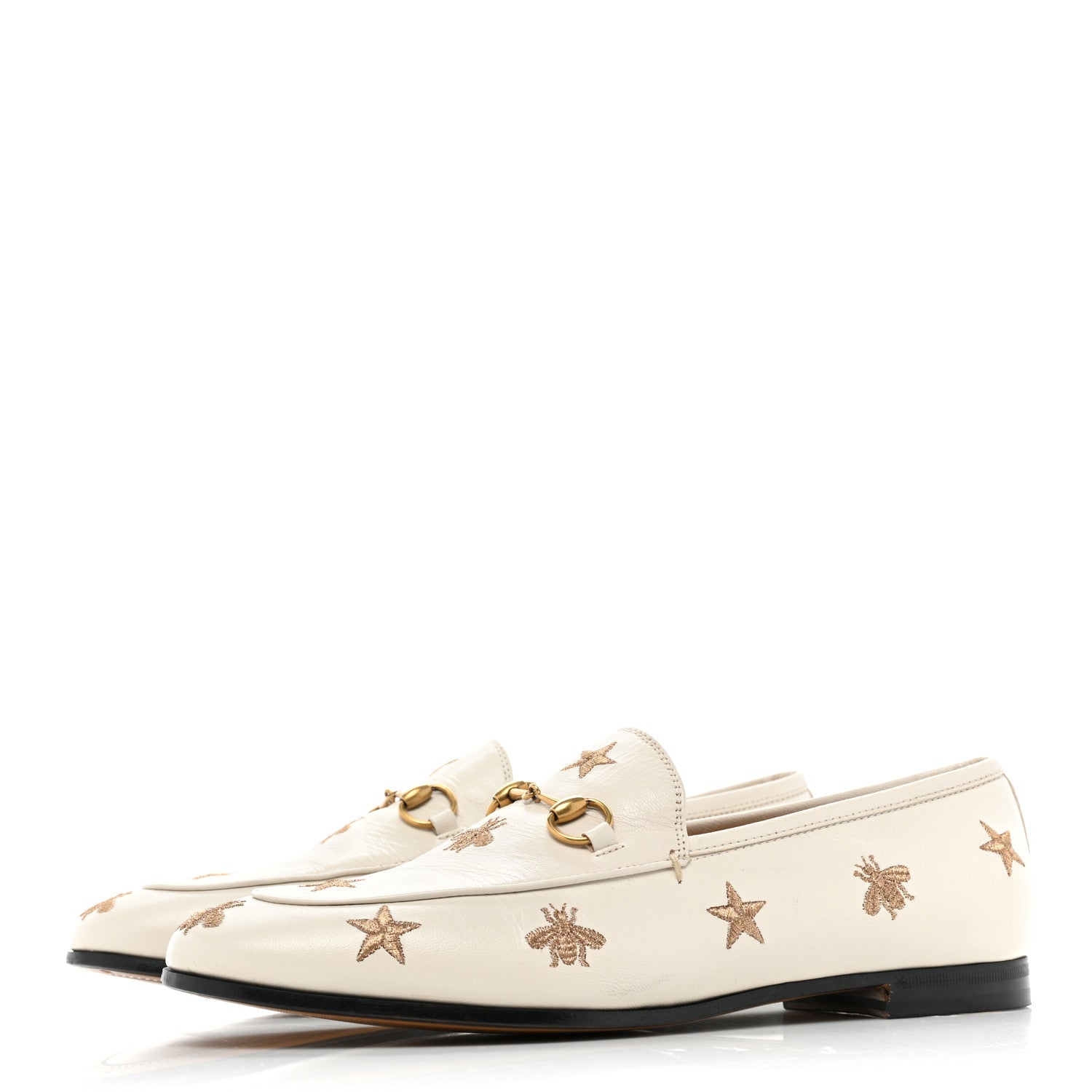 Gucci Goatskin Bee Star Embroidered Womens Jordaan Loafers 40 Mystic White 3 of 12