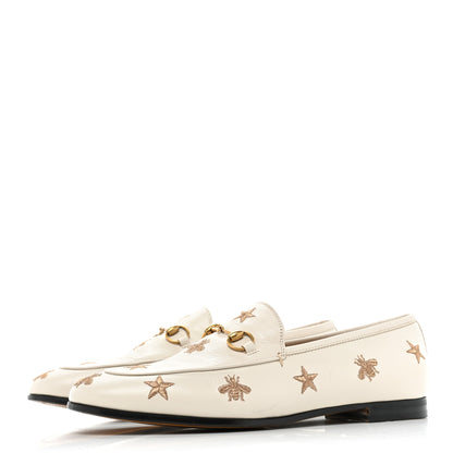 Gucci Goatskin Bee Star Embroidered Womens Jordaan Loafers 40 Mystic White 3 of 12