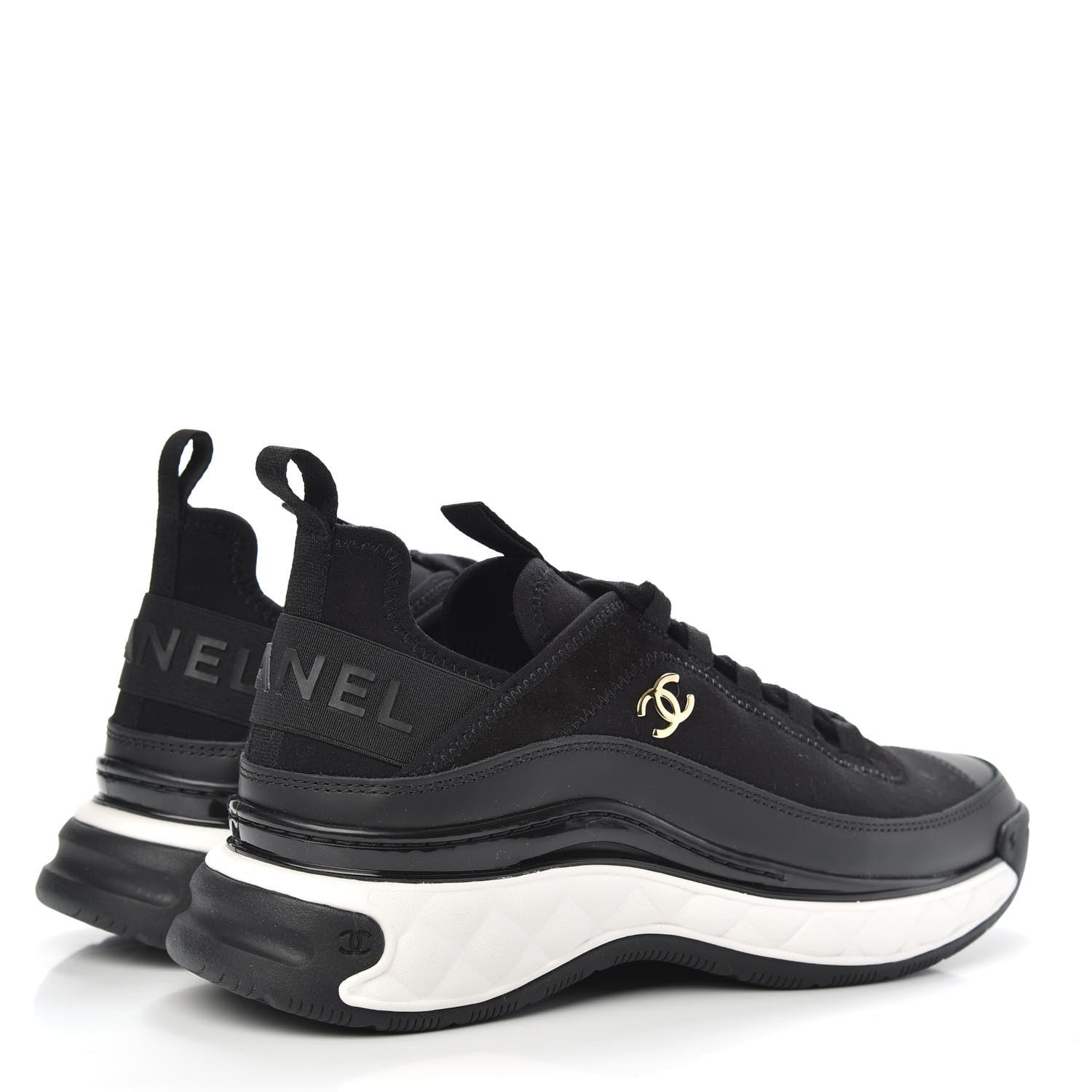 Chanel Velvet Calfskin Mixed Fibers CC Sneakers 37.5 Black 4 of 8