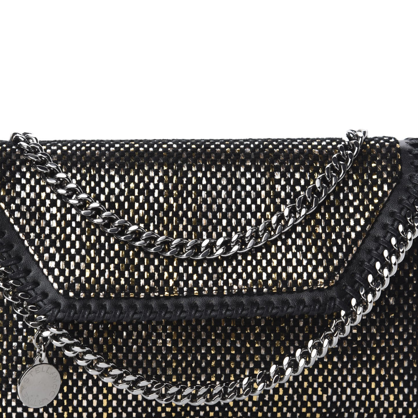 Metallic Woven Raffia Falabella Mini Crossbody Black Gold